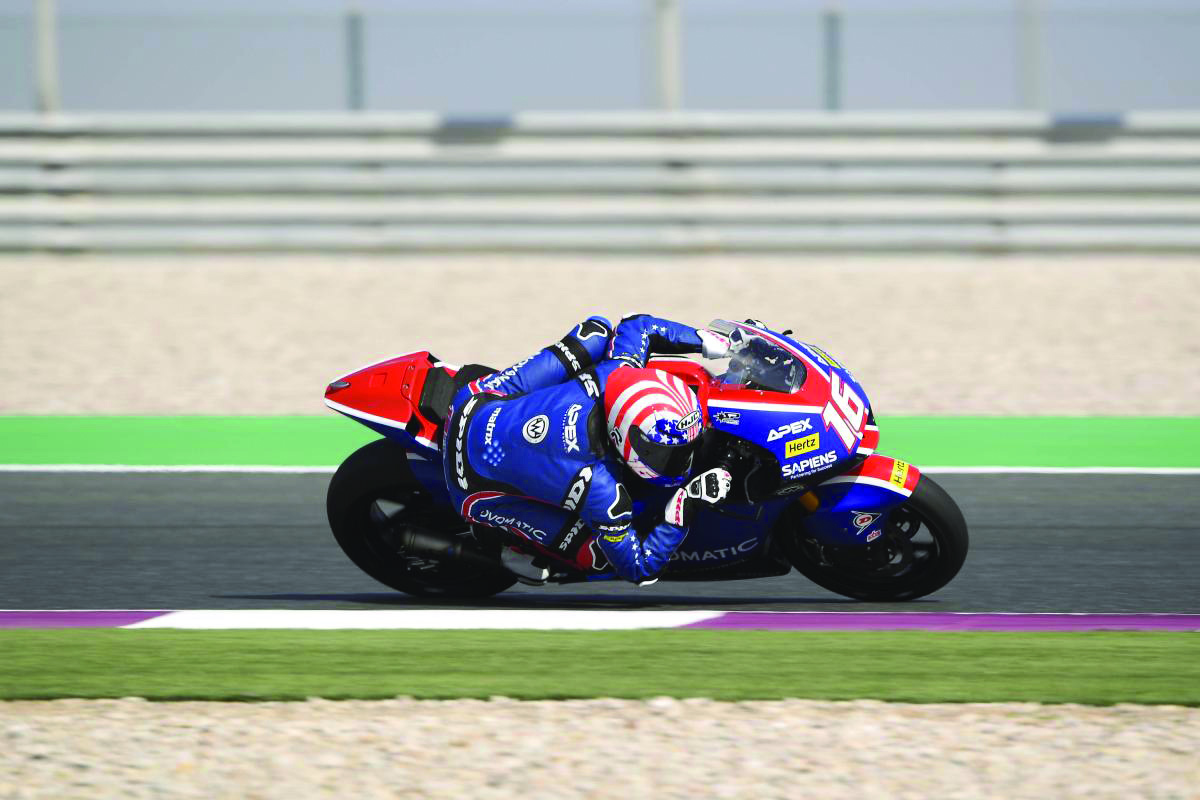 American Racing’s Joe Roberts in action in the Moto2 class of the QNB Grand Prix of Qatar at the Losail International Circuit yesterday. 

