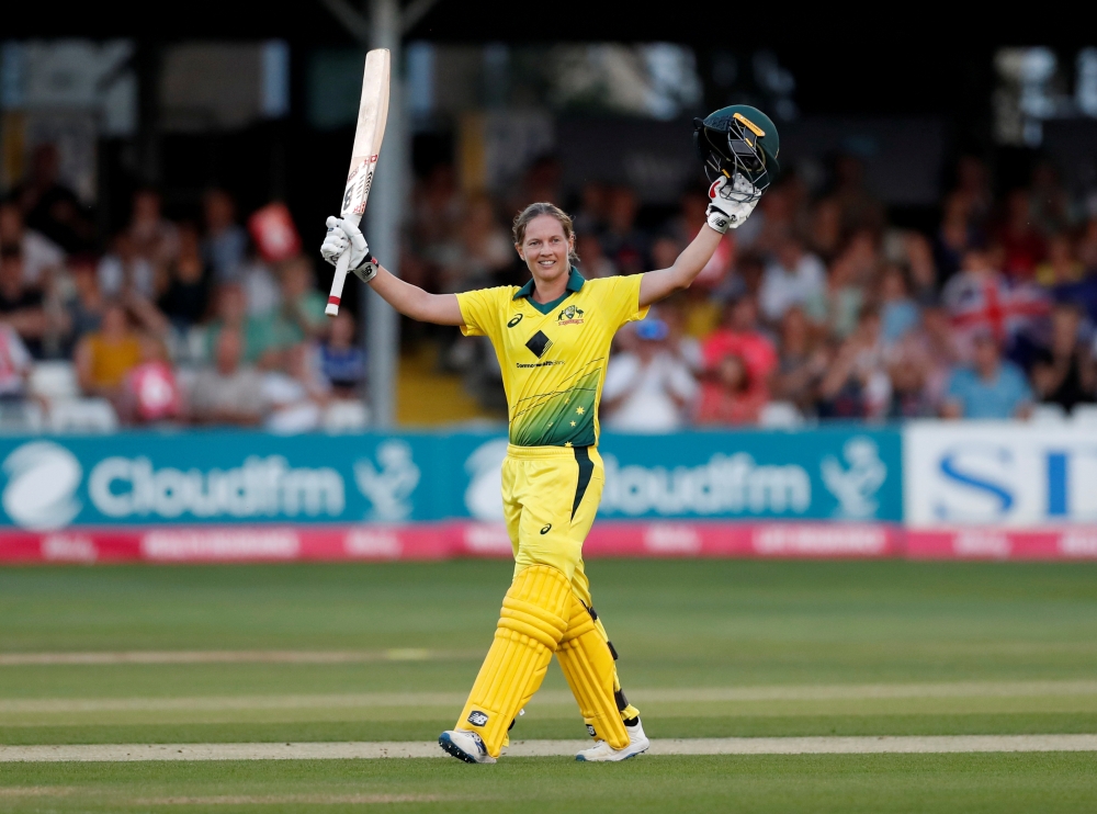 File photo of Australia's Meg Lanning celebrates reaching her century against England. Action Images via Reuters/Peter Cziborra/File Photo