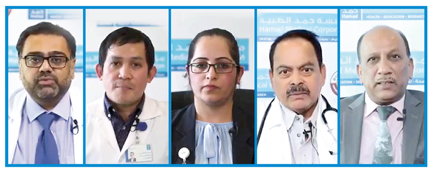 Dr Hassan Ahmedullah, Dr Ilder Casmurlo, Dr Rama Uprery,  Dr Kadavil Chacko, and Dr Sanjay. Collage: Chinthana Wasala / The Peninsula