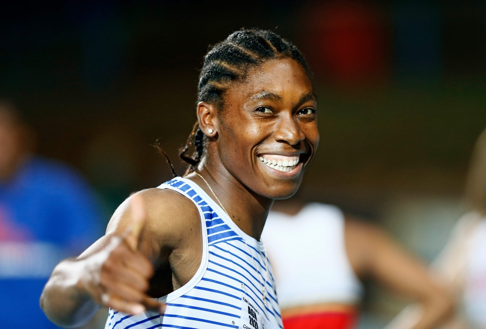 South African 800-metre Olympic champion Caster Semenya reacts after winning the women's 200m final during the Athletics Gauteng North Championships at the LC de Villiers Athletics Stadium in Pretoria on March 13, 2020. AFP / Phill Magakoe