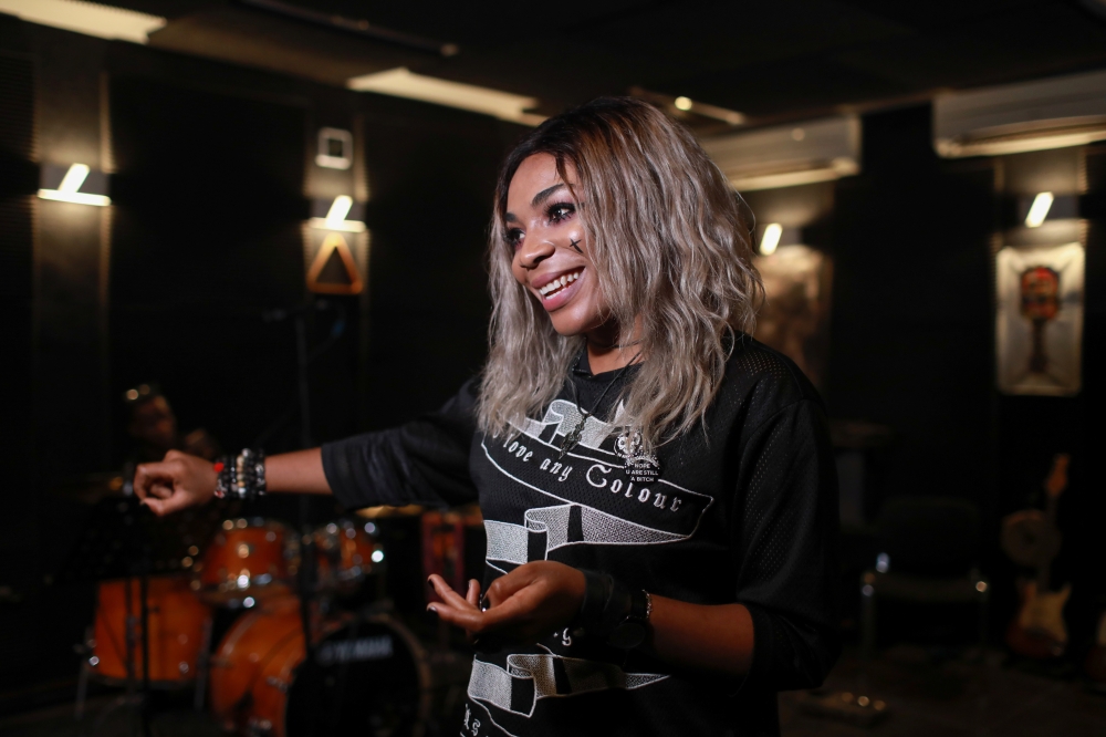 Bianca Okorocha speaks to Reuters during an interview at the black star studio in Lagos, Nigeria March 2, 2020. Picture taken March 2, 2020. REUTERS/Temilade Adelaja
 