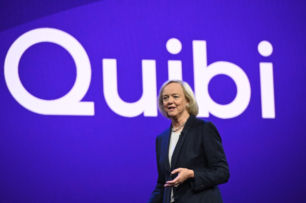 (FILES) In this file photo Quibi CEO Meg Whitman speaks about the short-form video streaming service for mobile Quibi during a keynote address January 8, 2020 at the 2020 Consumer Electronics Show (CES) in Las Vegas, Nevada. AFP / Robyn Beck