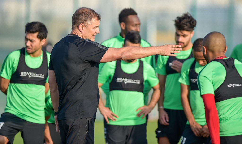 Al Rayyan's coach Diego Aguirre with his players during a training session in this file photo.