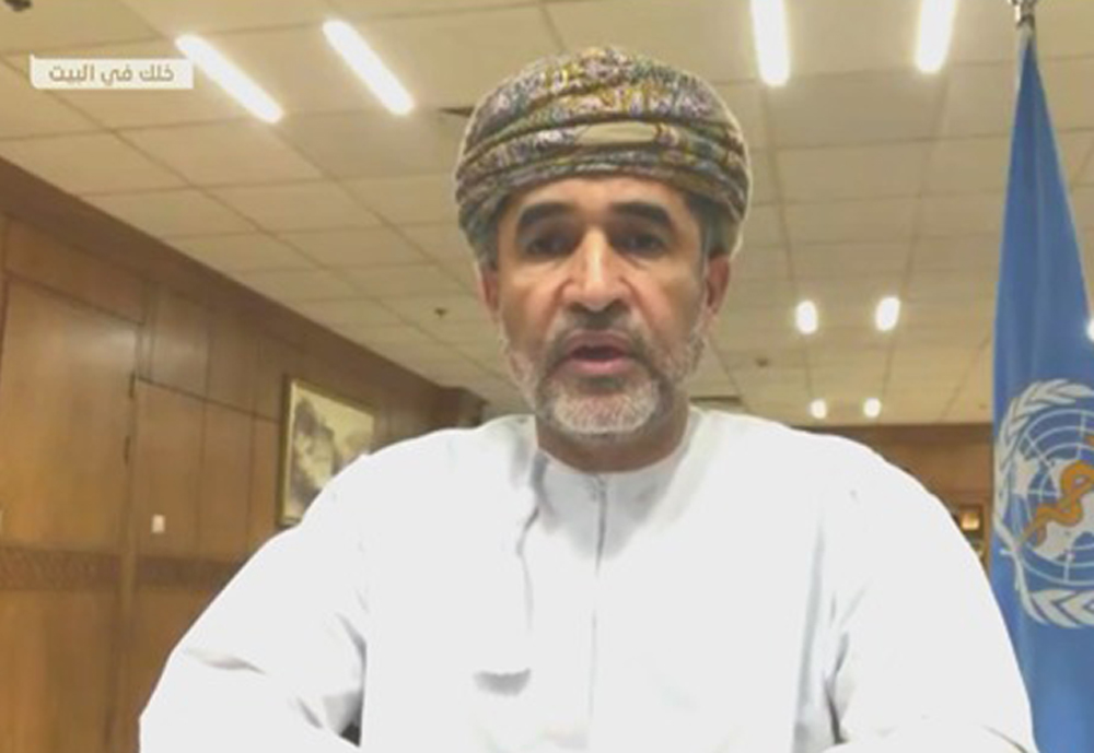 Dr. Ahmed Al Mandhari, WHO’s Regional Director for the Eastern Mediterranean, talking to Al Rayan TV.