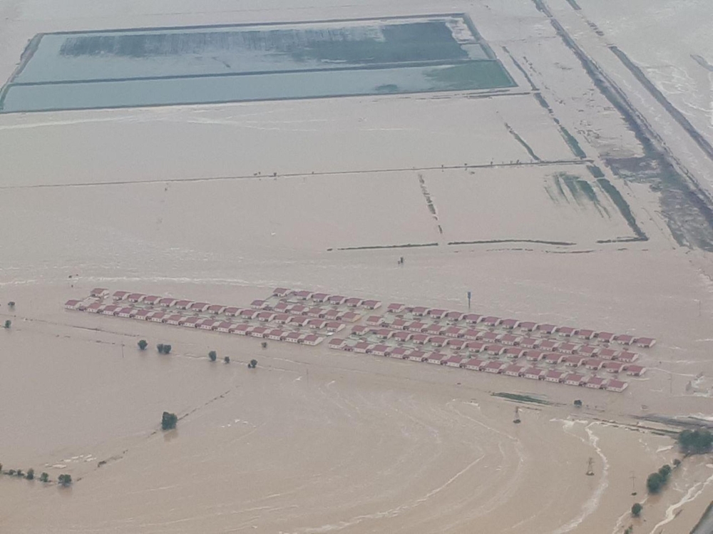 An aerial view of submerged Sirdarya Region, Uzbekistan is seen after a dam wall collapsed following heavy rain on May 02, 2020. 