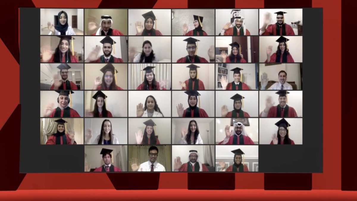 The students of Weill Cornell Medicine — Qatar (WCM-Q) during its first-ever virtual graduation yesterday. 
