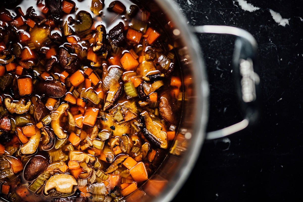 Brown vegetable stock. Photo by Nik Sharma