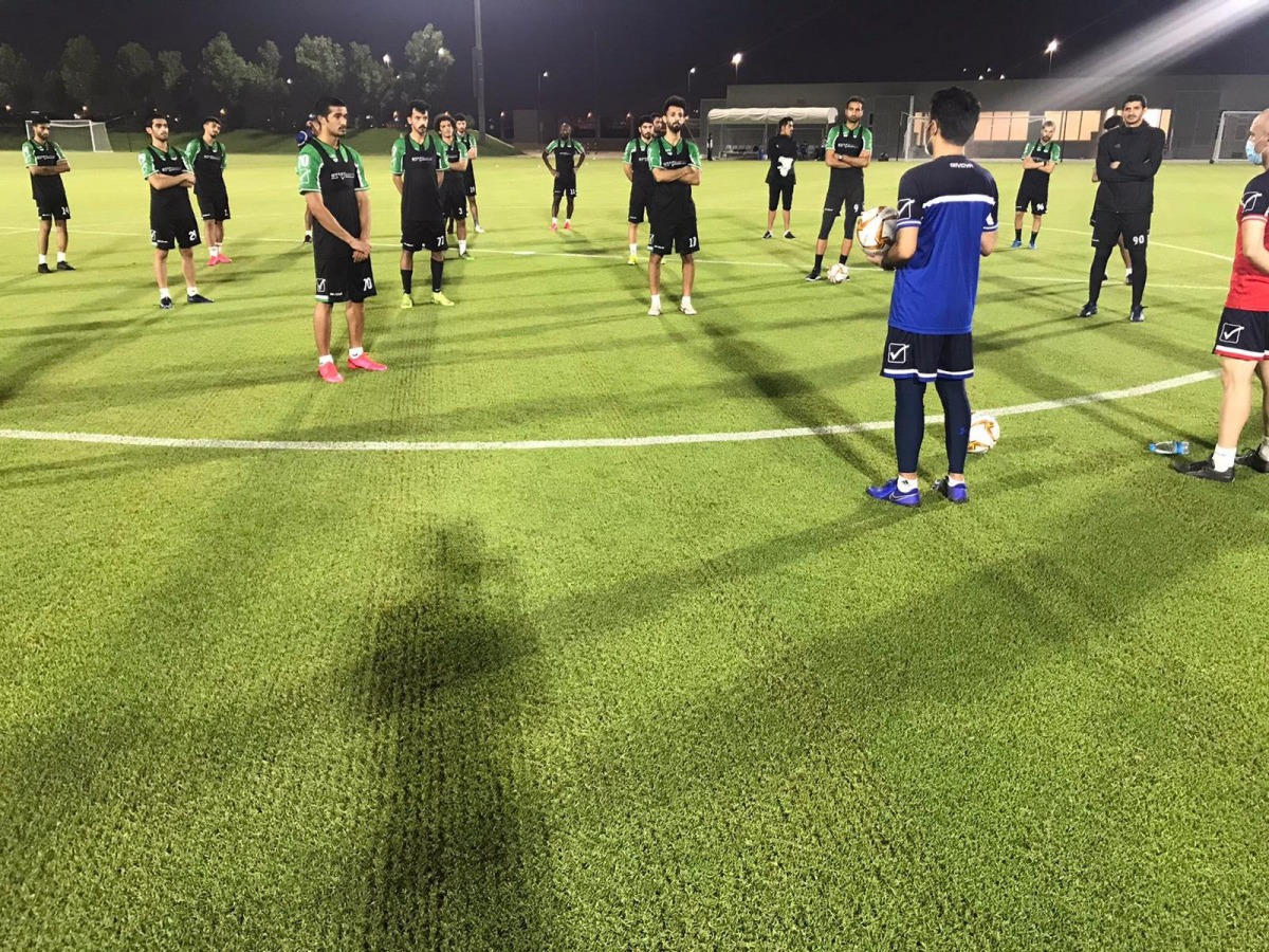 In this file photo, Al Shahania team’s players attend a training session as QNB Stars League (QSL) sides returned to training pitches. 