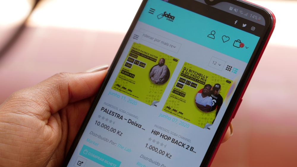 Soba Channel App, a performance platform where artists are able to livestream shows and fans pay to gain access, is seen on a mobile phone, amid the coronavirus disease (COVID-19) outbreak, in Luanda, Angola, June 17, 2020. REUTERS/Lee Bogata