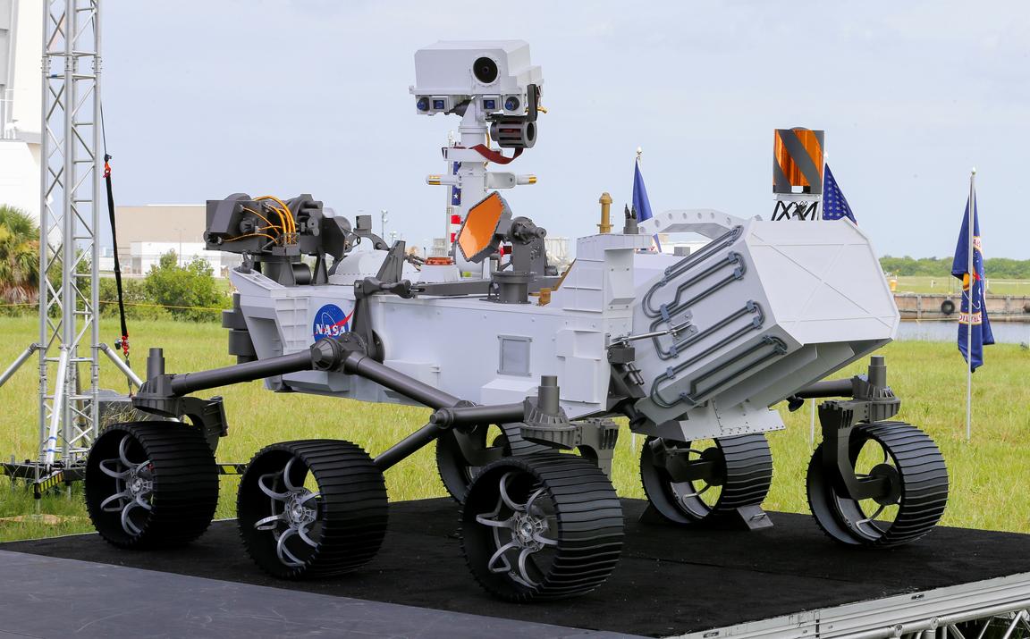 A replica of the Mars 2020 Perseverance Rover is shown during a press conference ahead of the launch of a United Launch Alliance Atlas V rocket carrying the rover, at the Kennedy Space Center in Cape Canaveral, Florida, U.S. July 29, 2020. REUTERS/Joe Ski