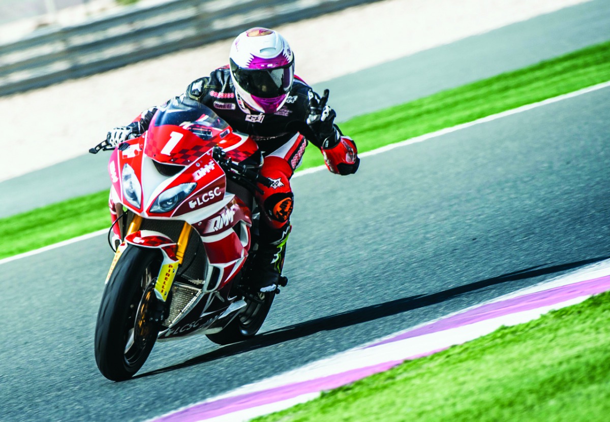 Saeed Al Sulaiti celebrates after winning a Qatar Superstock 600 race at the Losail International Circuit, in this file photo.