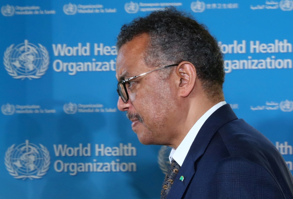 FILE PHOTO: tedros Adhanom Ghebreyesus, the director-general of the World Health Organization (WHO), attends a news conference in Geneva, Switzerland, June 25, 2020. REUTERS/Denis Balibouse/File Photo
