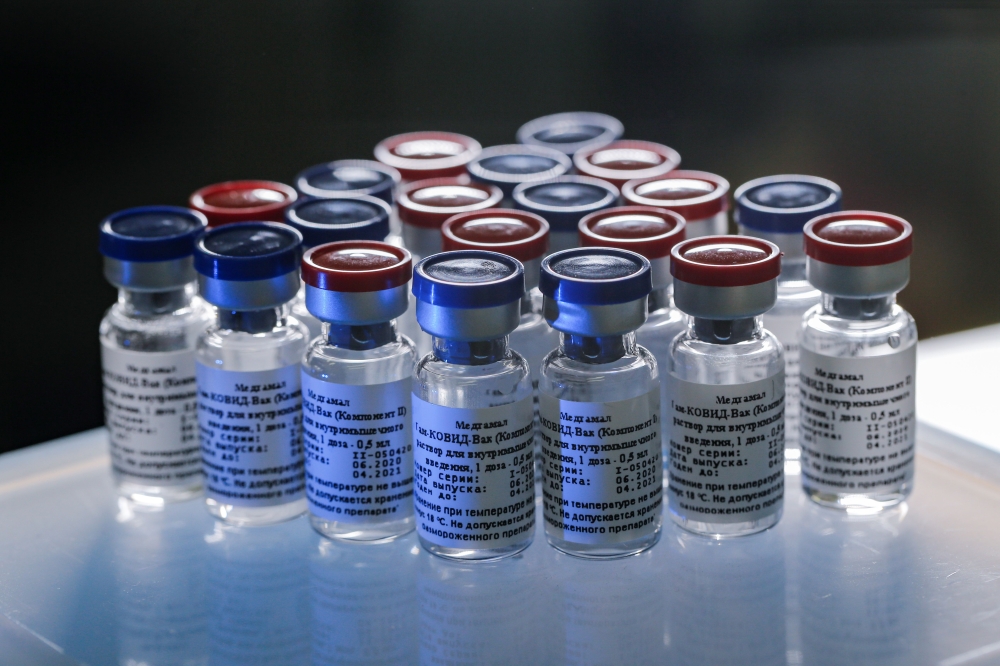 This handout picture taken on August 6, 2020 and provided by the Russian Direct Investment Fund shows the vaccine against the coronavirus disease, developed by the Gamaleya Research Institute of Epidemiology and Microbiology. 