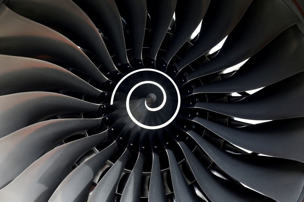 Rolls Royce engine of the first Fiji Airways A350 XWB airliner is seen at the aircraft builder's headquarters of Airbus in Colomiers near Toulouse, France, November 15, 2019. REUTERS/Regis Duvignau/File Photo
