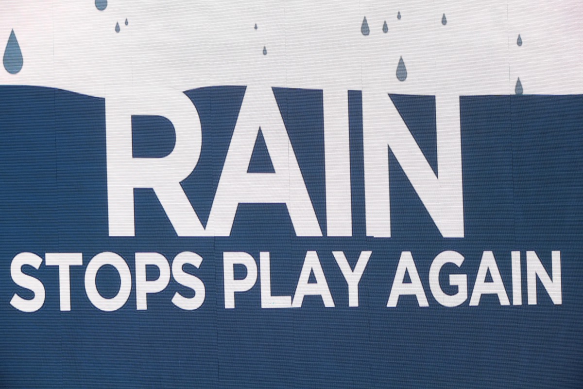 Cricket - Second Test - England v Pakistan - Ageas Bowl, Southampton, Britain - August 13, 2020 General view of the big screen as rain stops play, as play resumes behind closed doors following the outbreak of the coronavirus disease (COVID-19) Stu Forster