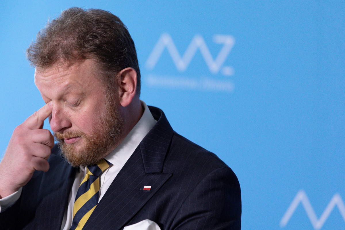 Poland's Health Minister Lukasz Szumowski reacts during a news conference where he announced his resignation in Warsaw, Poland August 18, 2020. Dawid Zuchowicz/Agencja Gazeta via REUTERS.