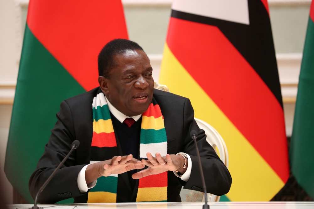 Zimbabwe's President Emmerson Mnangagwa speaks during his meeting with Belarussian President Alexander Lukashenko (not pictured) in Minsk, Belarus January 17, 2019. Natalia Fedosenko/Pool via REUTERS/File Photo