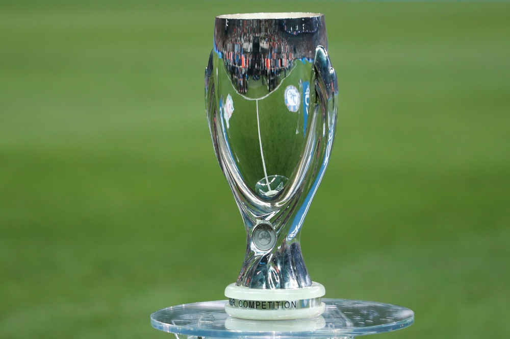 August 14, 2019 The UEFA Super Cup on display before the match REUTERS/Murad Sezer/File Photo
