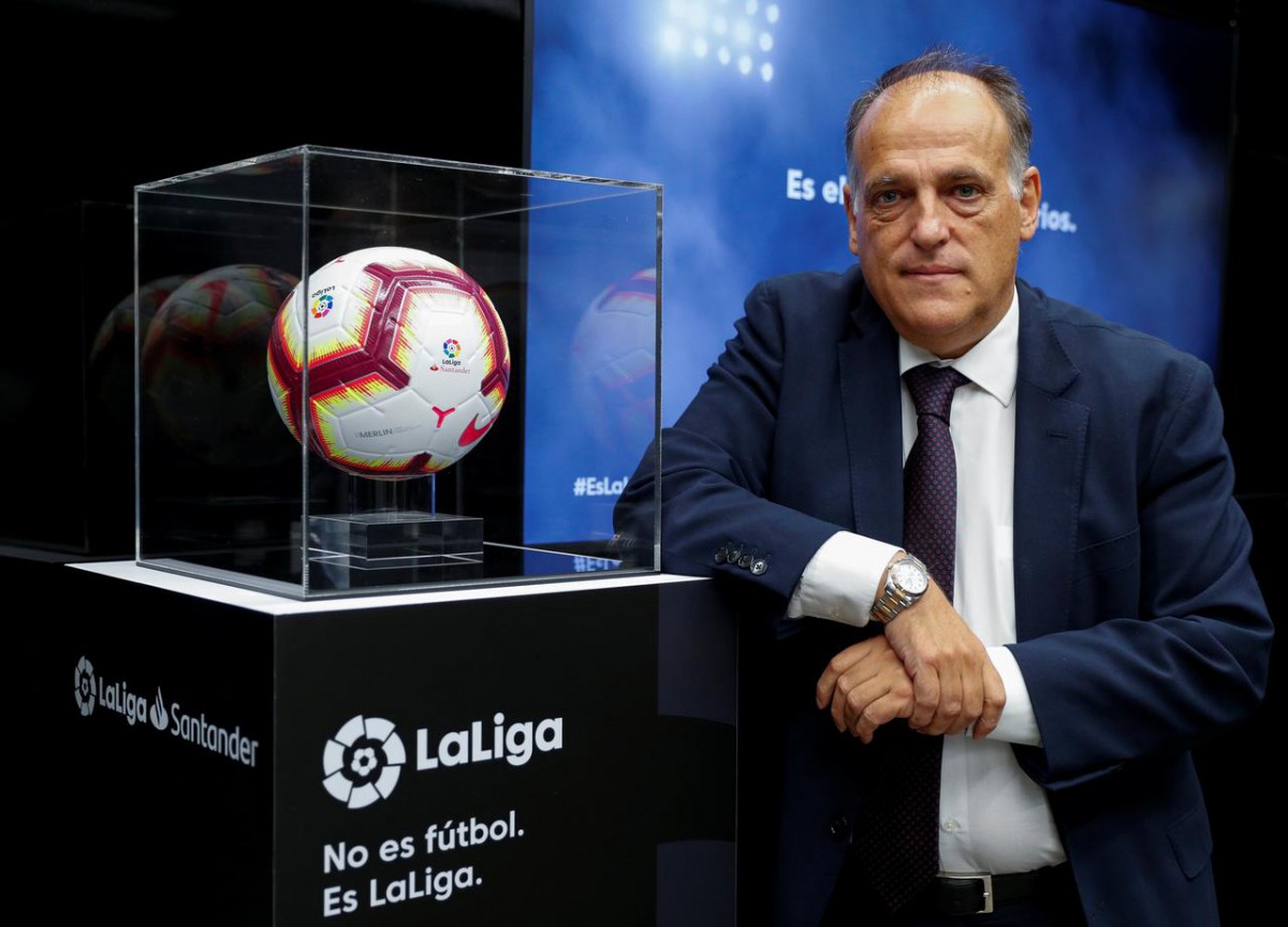 FILE PHOTO: La Liga President Javier Tebas poses during an interview with Reuters at the La Liga headquarters in Madrid, Spain, October 2, 2018. REUTERS/Paul Hanna

