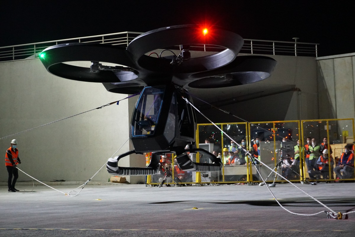 Turkey’s first domestically produced flying car, the Cezeri, produced by aerial platform developer Baykar, is seen during its first successful test flight in Istanbul, Turkey on September 12, 2020. ( BAYKAR - Anadolu Agency )