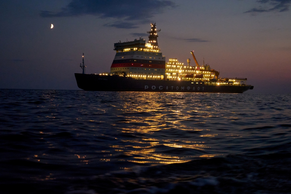 The nuclear-powered icebreaker Arktika is seen during the sea trials in the Gulf of Finland, in the Baltic Sea, Russia June 28, 2020. Picture taken June 28, 2020. Nikita Greydin/Baltic Shipyard/Handout via REUTERS 