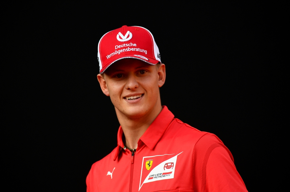 Racing driver Mick Schumacher attends an event to celebrate 90 years of Italian premium sports car maker Ferrari racing team at Milan's Duomo square, in Milan, Italy September 4, 2019. REUTERS/Flavio lo Scalzo/File Photo/File Photo