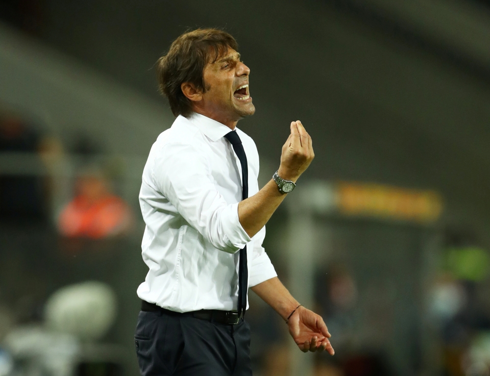 August 21, 2020 Inter Milan coach Antonio Conte reacts, as play resumes behind closed doors following the outbreak of the coronavirus disease (COVID-19) Lars Baron/Pool via REUTERS/File Phot