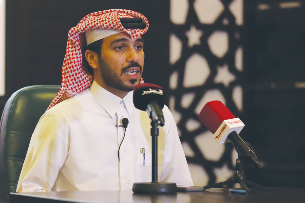 Chairman of the Local Organizing Committee of Qatar East-to-West Ultra Run, Abdullah Al Dosari, addressing  a press conference in Doha yesterday.  
