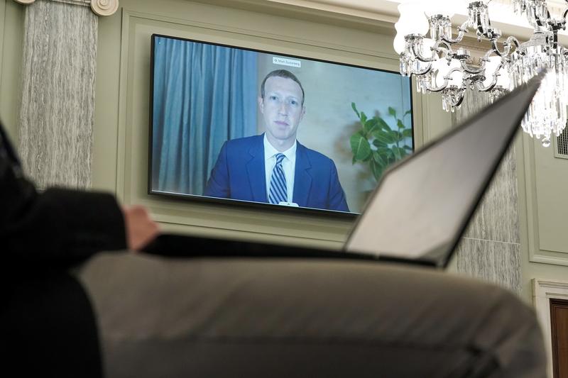 CEO of Facebook Mark Zuckerberg testifies remotely during the Senate Commerce, Science, and Transportation Committee hearing 'Does Section 230's Sweeping Immunity Enable Big Tech Bad Behavior?', on Capitol Hill in Washington, DC, U.S., October 28, 2020. G