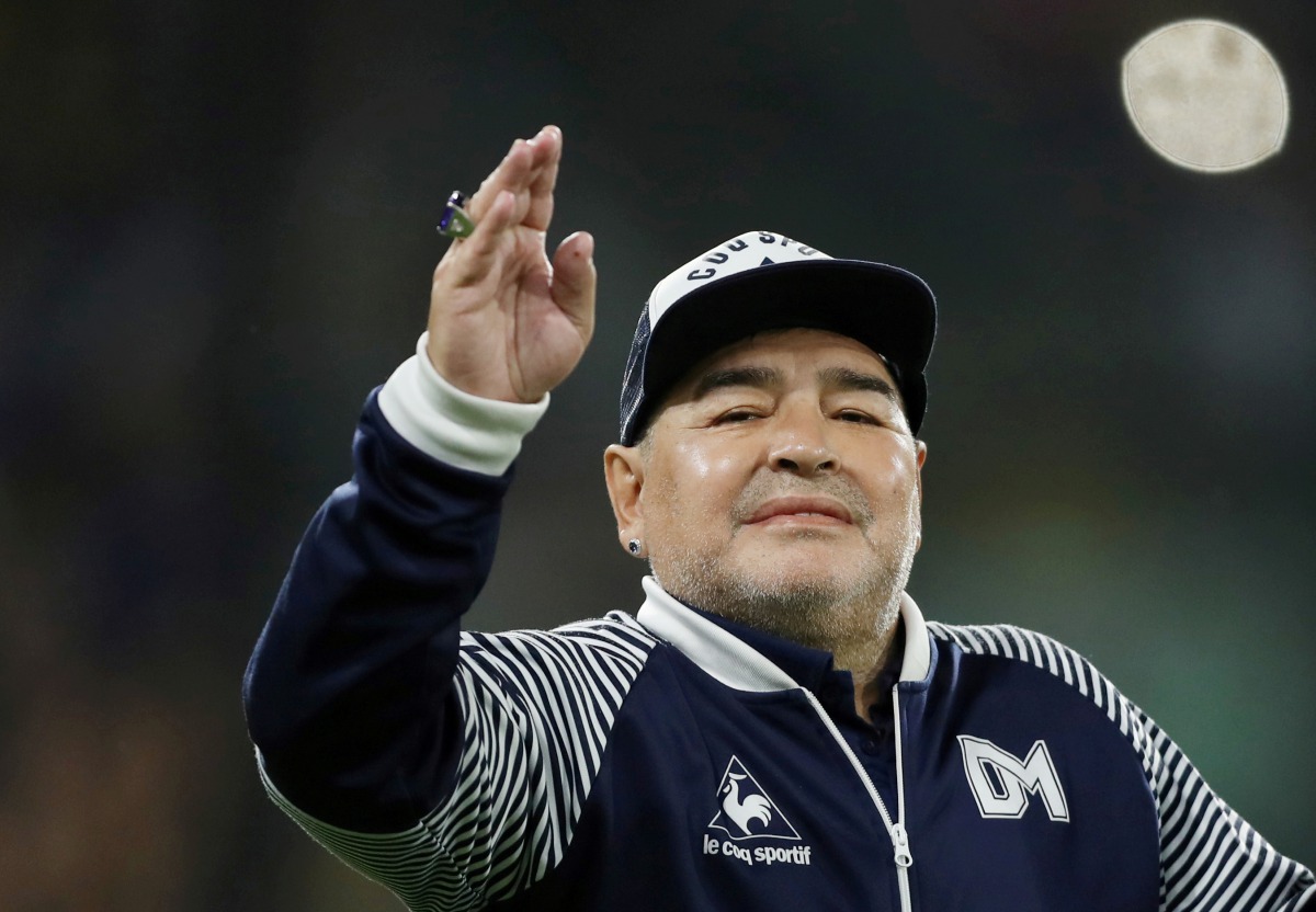Boca Juniors v Gimnasia y Esgrima - Alberto J. Armando Stadium, Buenos Aires, Argentina - March 7, 2020 Gimnasia y Esgrima coach Diego Maradona before the match REUTERS/Agustin Marcarian//File Photo