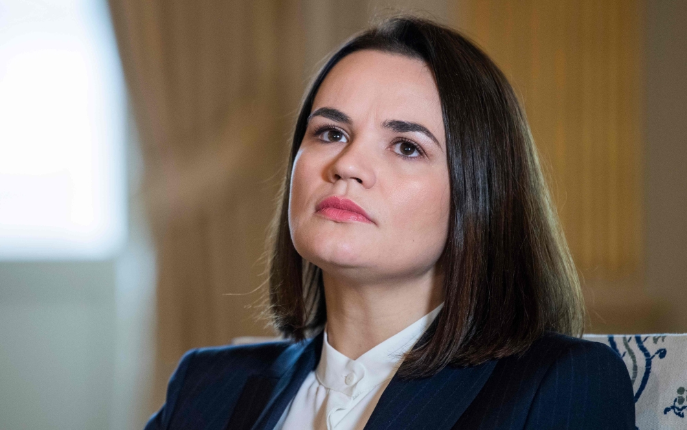 Exiled Belarusian opposition leader Svetlana Tikhanovskaya is pictured during a meeting with the Swedish Foreign Minister in Stockholm, Sweden on November 17, 2020. Sweden OUT / AFP / TT NEWS AGENCY / Claudio BRESCIANI