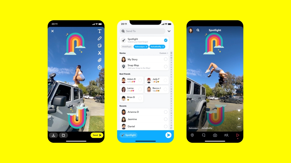 This handout picture released on November 23, 2020 by Snapchat shows Snapchat's latest feature called “Spotlight”. Snapchat on November 23, 2020 unveiled a new curated short-form video feed in a stepped up challenge to social media rivals like TikTok. AFP