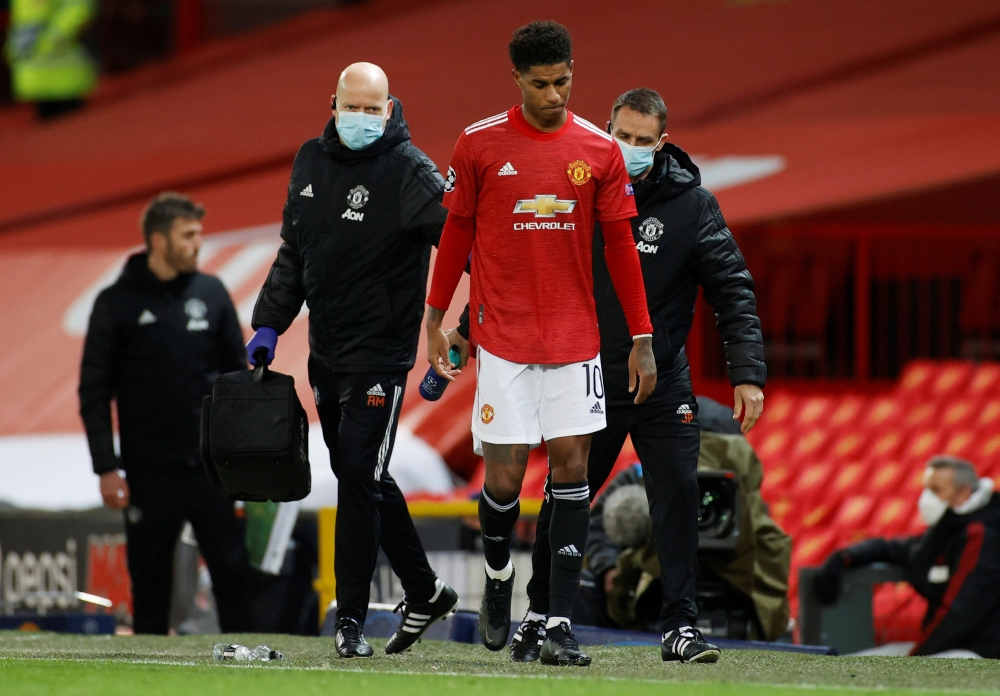 December 2, 2020 Manchester United's Marcus Rashford is substituted off after sustaining an injury REUTERS/Phil Noble/File Photo