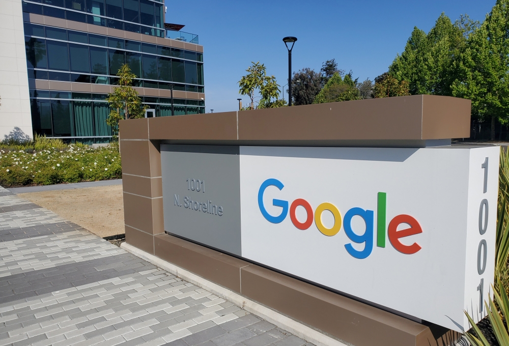 A sign is pictured outs a Google offcie near the company's headquarters in Mountain View, California, U.S., May 8, 2019. REUTERS/Paresh Dave/File Photo