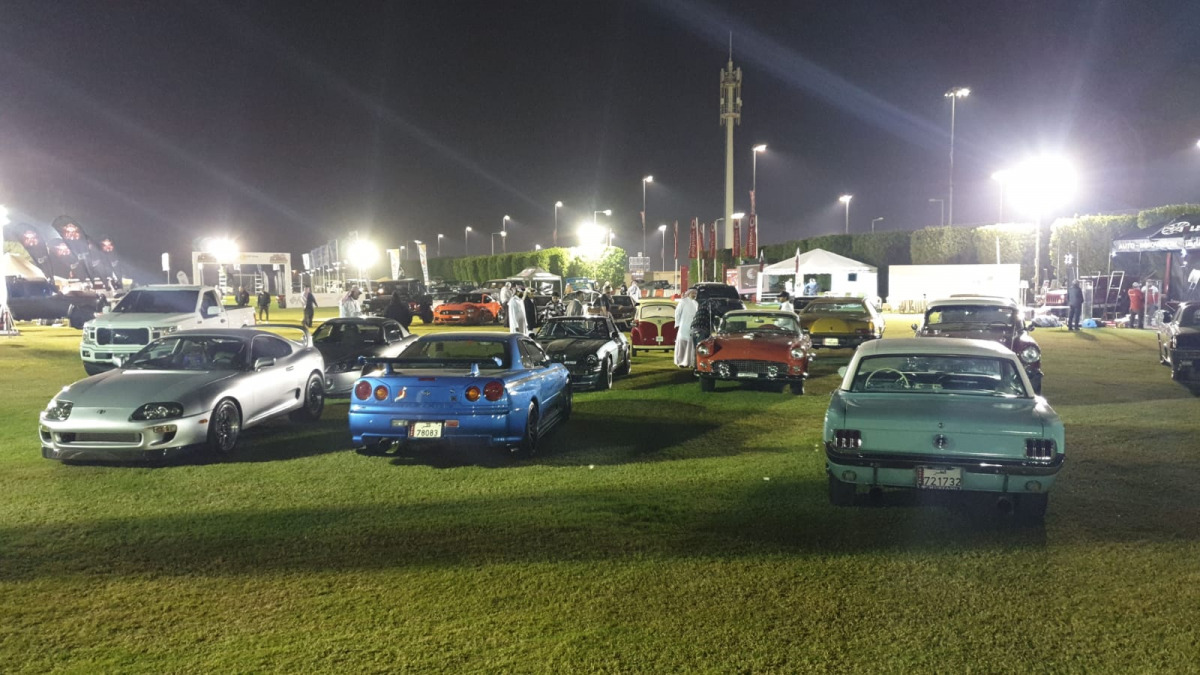 Organisers setting up the cars and bikes for the show