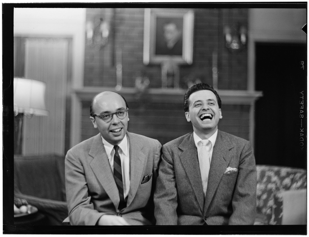 An undated portrait of brothers Ahmet Ertegun, left, and Nesuhi Ertegun at the Turkish Embassy in Washington. William P. Gottlieb/Ira and Leonore S. Gershwin Fund Collection, Music Division, Library of Congress