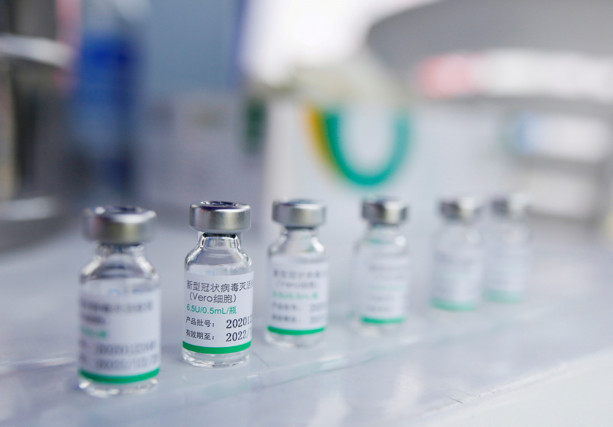 FILE PHOTO: FILE PHOTO: Vials of the Sinopharm's coronavirus disease (COVID-19) vaccine are pictured in Lima, Peru, February 9, 2021. REUTERS/Sebastian Castaneda/File Photo/File Photo
