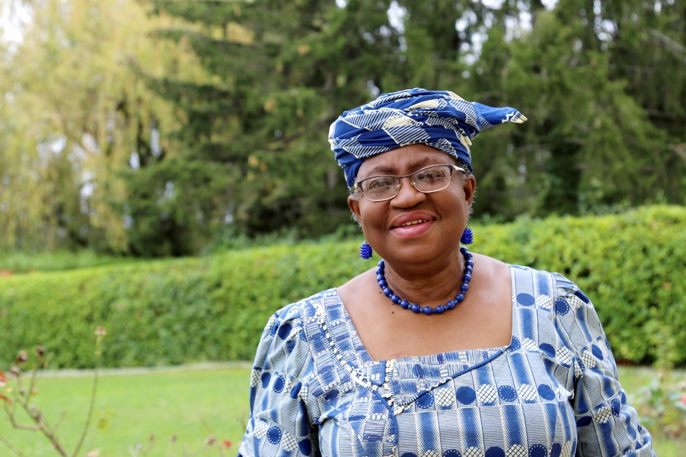 FILE PHOTO: Ngozi Okonjo-Iweala poses outside a Nigerian diplomatic residence in Chambesy, near Geneva, Switzerland, September 29, 2020. REUTERS/Emma Farge