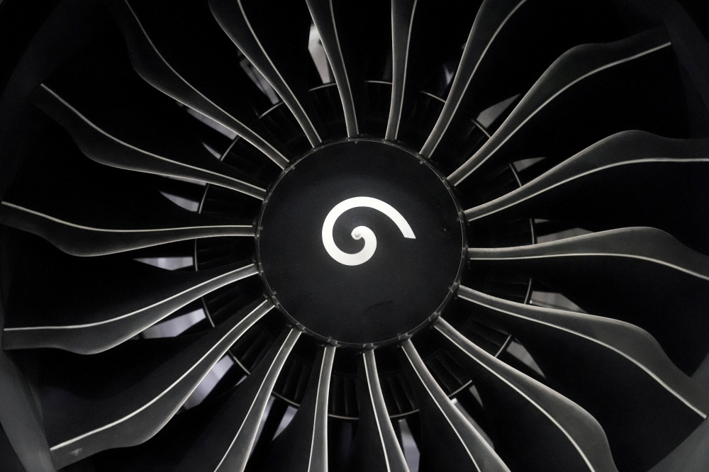 A Boeing 737 Max engine is pictured in a maintenance hanger in Tulsa, Oklahoma, U.S., December 2, 2020. Reuters/Carlo Allegri/File Photo