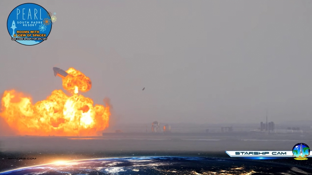 SpaceX Starship SN10 explodes after liftoff at South Padre Island, Texas, U.S. March 3, 2021 in this still image taken from a social media video. Spadre/Pearl South Padre Resort via Youtube/via REUTERS