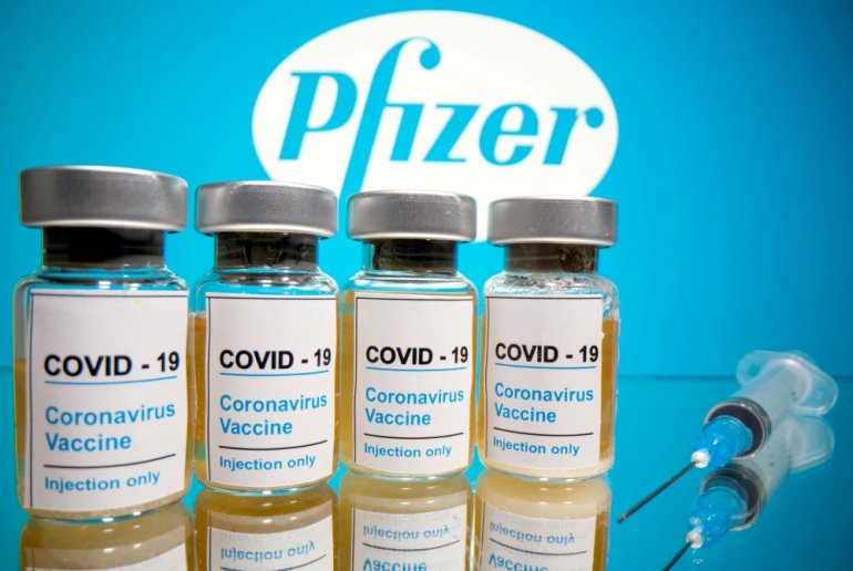 Vials with a sticker reading, 