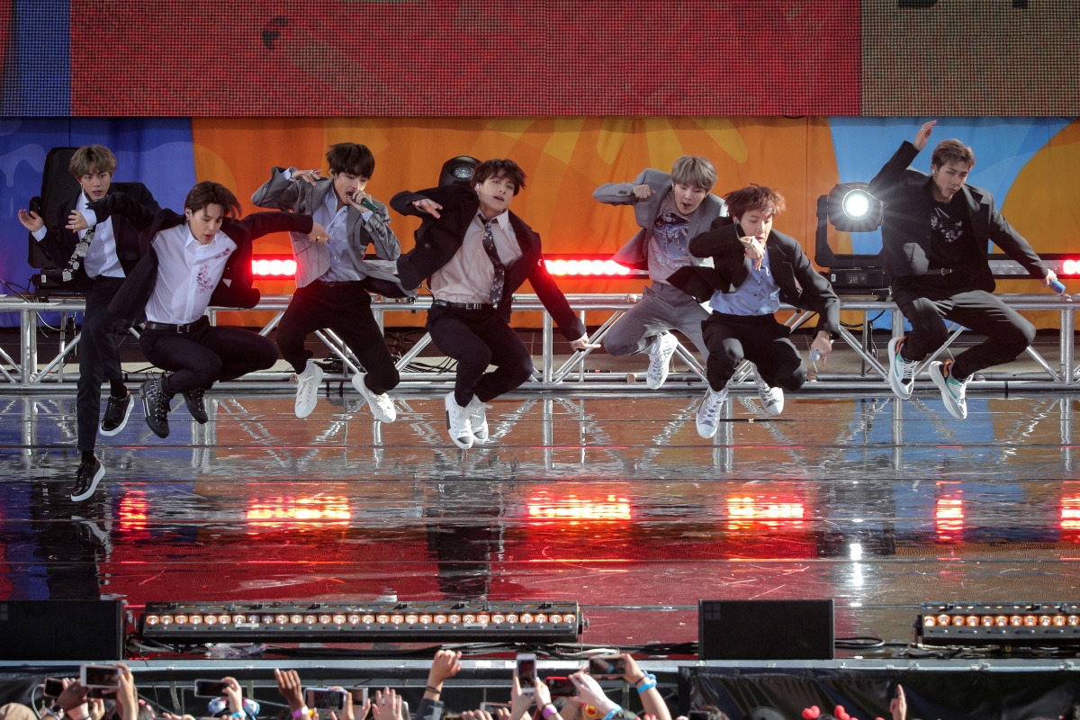 FILE PHOTO: Members of K-Pop band BTS perform on ABC's 'Good Morning America' show in Central Park in New York City, U.S., May 15, 2019. REUTERS/Brendan McDermid/File Photo
