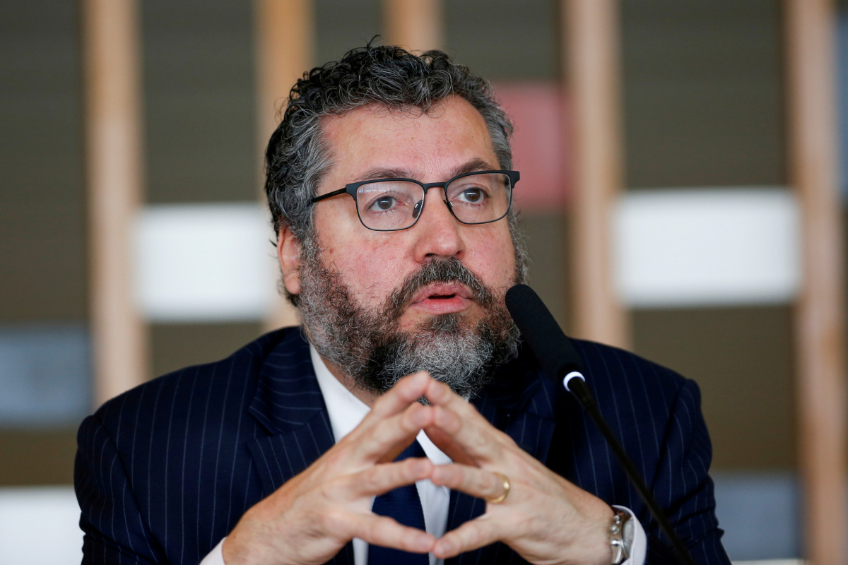 FILE PHOTO: Brazil's Foreign Minister Ernesto Araujo attends a news conference at the Itamaraty Palace in Brasilia, Brazil March 2, 2021. REUTERS/Adriano Machado/File Photo
