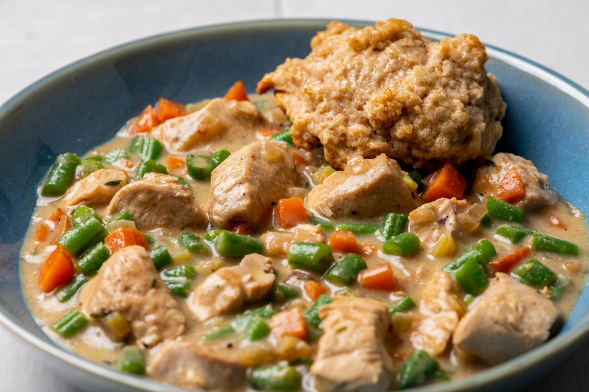 Creamy Chicken and Vegetables With Whole Wheat Drop Biscuits. Photo by Laura Chase de Formigny for The Washington Post.
