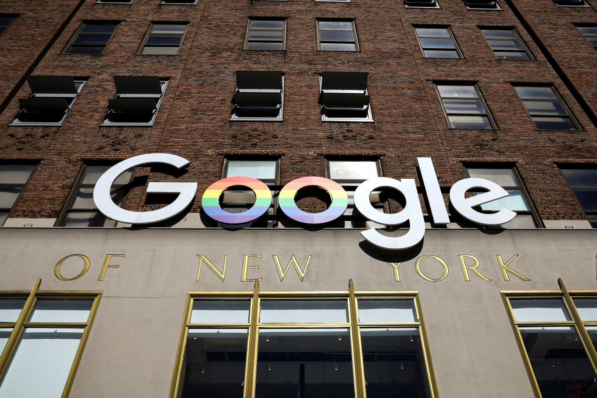 FILE PHOTO: The Google logo is displayed outside the company offices in New York, U.S., June 4, 2019. REUTERS/Brendan McDermid/File Photo
