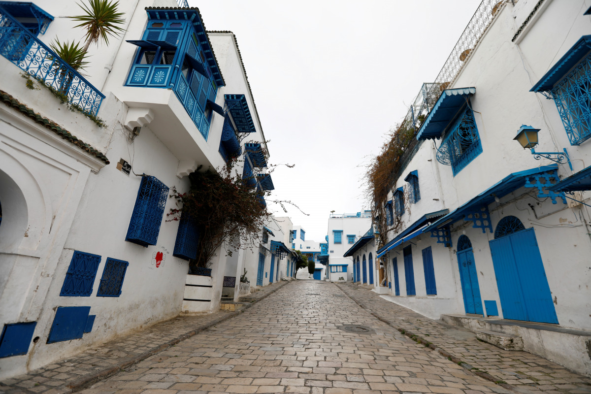 FILE PHOTO: A general view shows a empty street in Sidi Bou Said, an attractive tourist destination, as the country extended the lockdown by two weeks to contain the spread of the coronavirus disease (COVID-19) in Tunis, Tunisia April 1, 2020. REUTERS/Zou