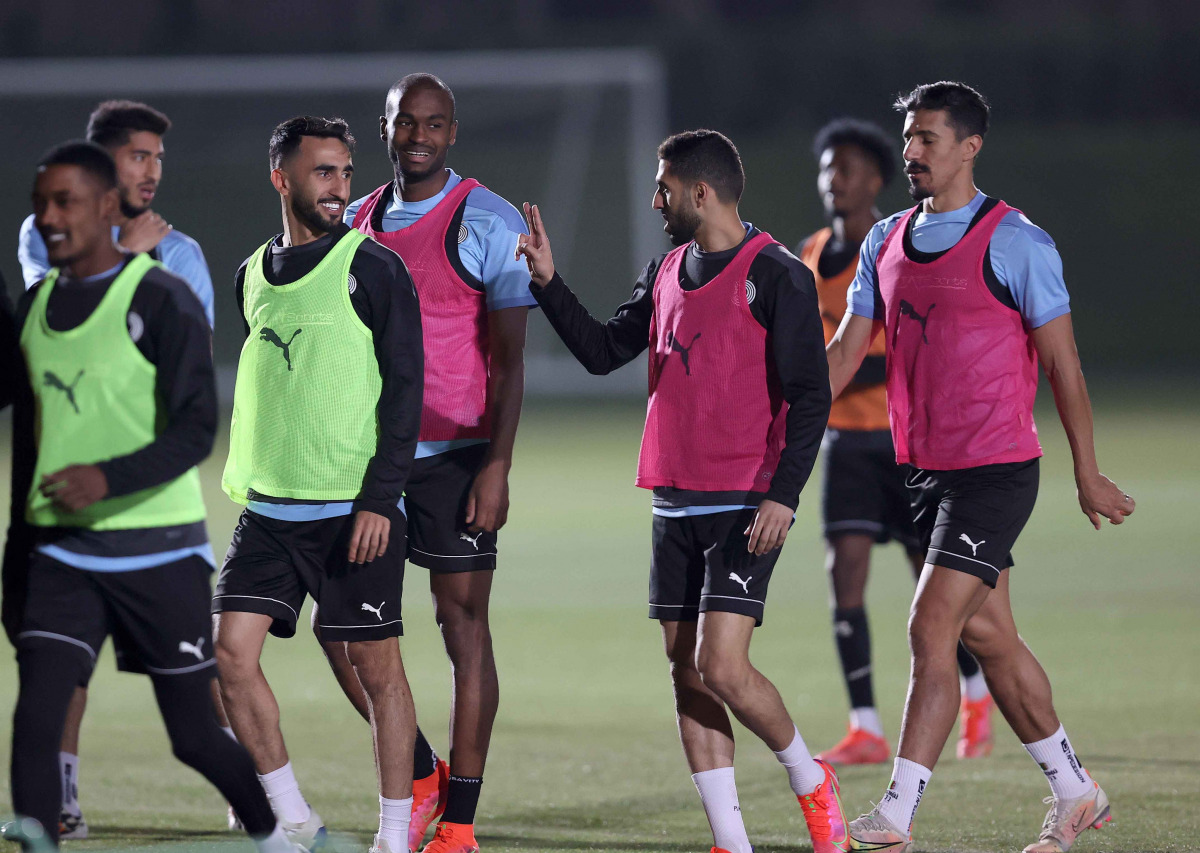 Al Sadd's players during a training session yesterday, ahead of their QSL Round 22 clash against Qatar SC.
