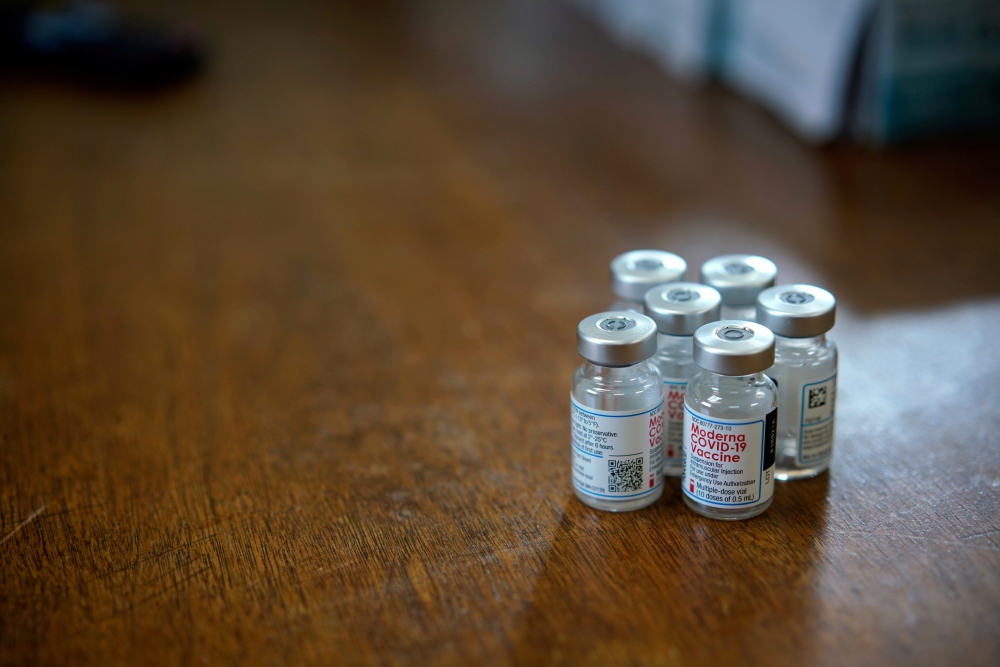 Moderna coronavirus disease (COVID-19) vaccines are pictured at a rural vaccination site in Columbus, New Mexico, U.S., April 16, 2021. REUTERS/Paul Ratje/File Photo