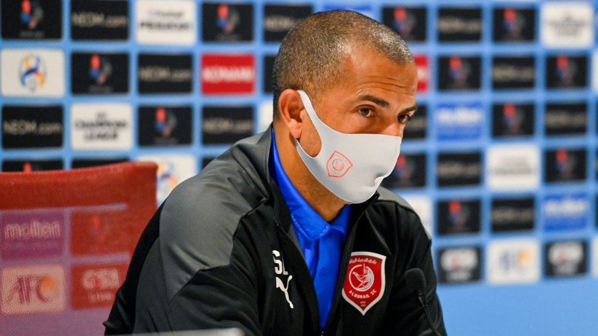 Al Duhail coach
Sabri Lamouchi
speaks during a
post-match press
conference.