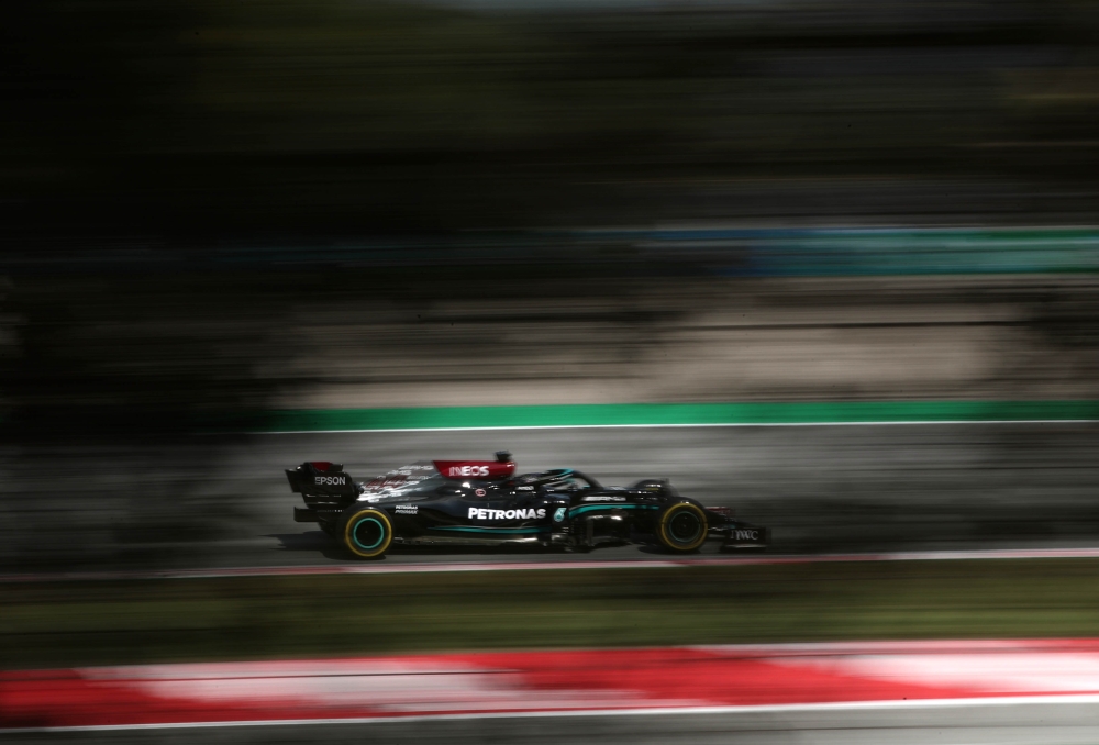 Mercedes' Lewis Hamilton in action during practice REUTERS/Albert Gea
